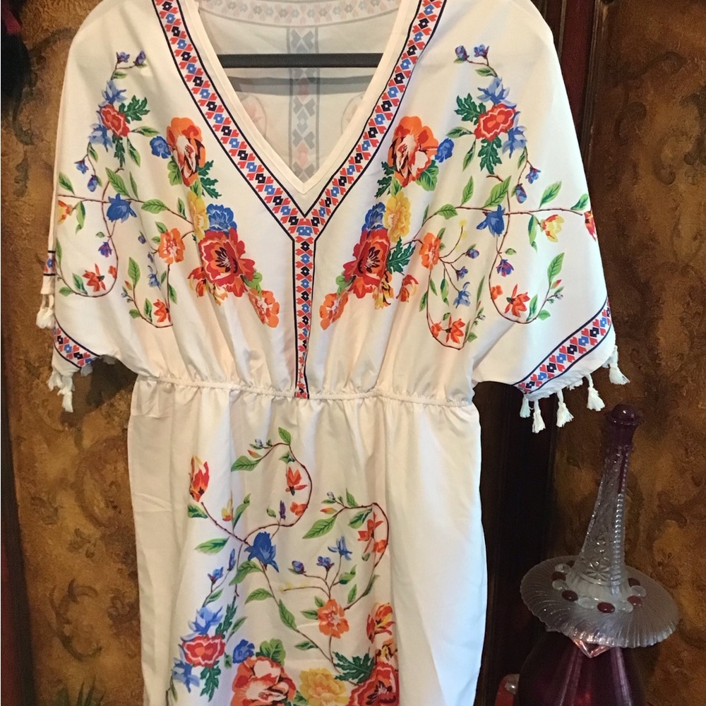 Yellow and Red V-Neck Dolman Sleeve Mini Sundress